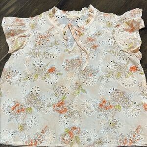 Solitaire Floral Eyelet Blouse - Cream and Orange